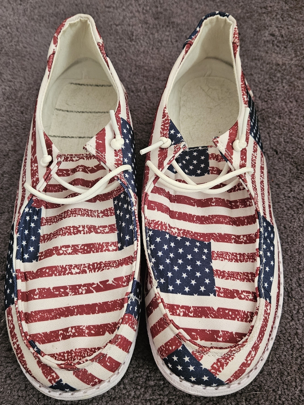 Source Unknown Men's Boat Shoes in Red, White, and Blue Flag Print